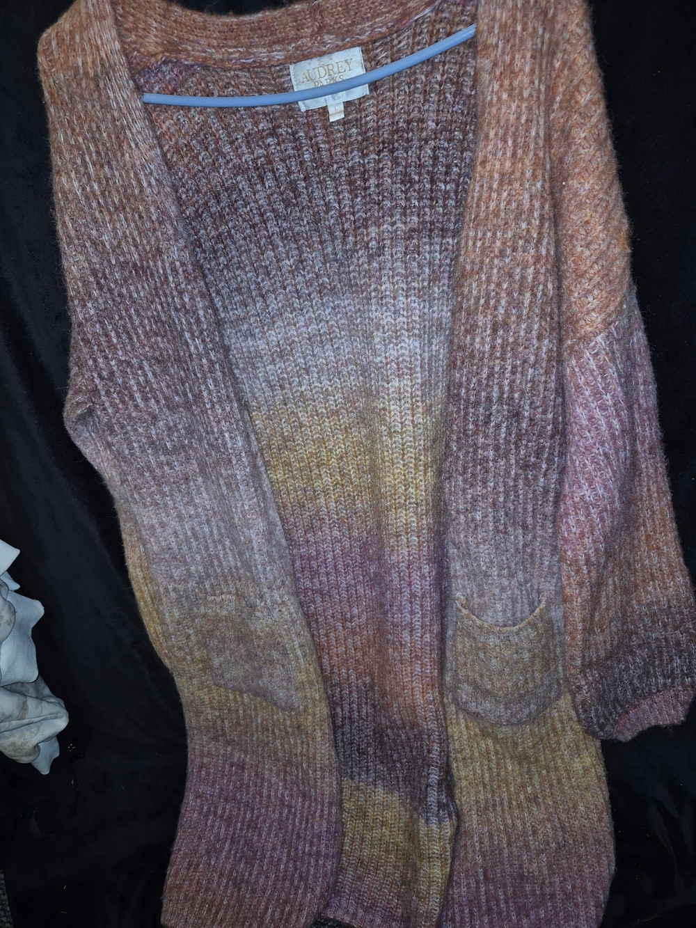 Audrey Parks Ombre Ribbed Open-Front Cardigan in Pink, Tan & Gold Tones